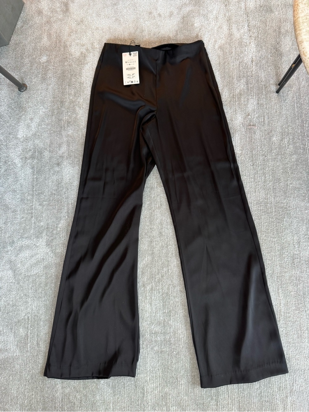 Zara Black Satin Wide-Leg Pants